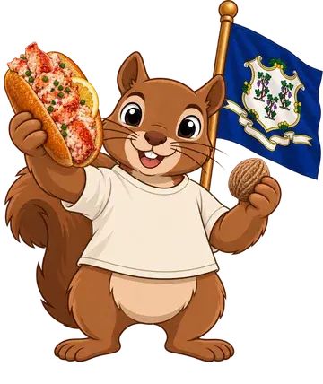 Shadrach the squirrel, dressed up for Connecticut