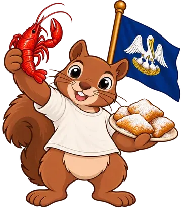 Shadrach the squirrel, dressed up for Louisiana