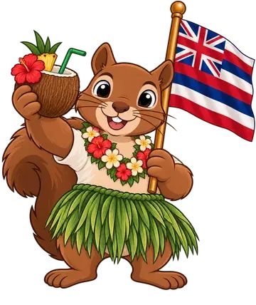 Shadrach the squirrel, dressed up for Hawaii