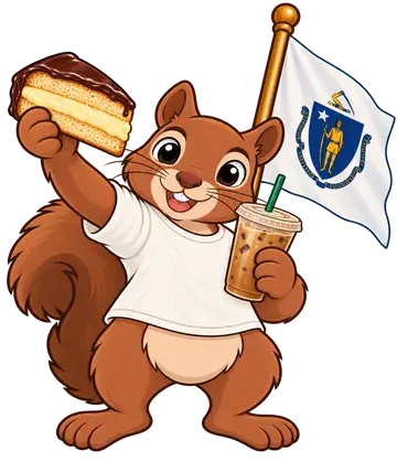 Shadrach the squirrel, dressed up for Massachusetts